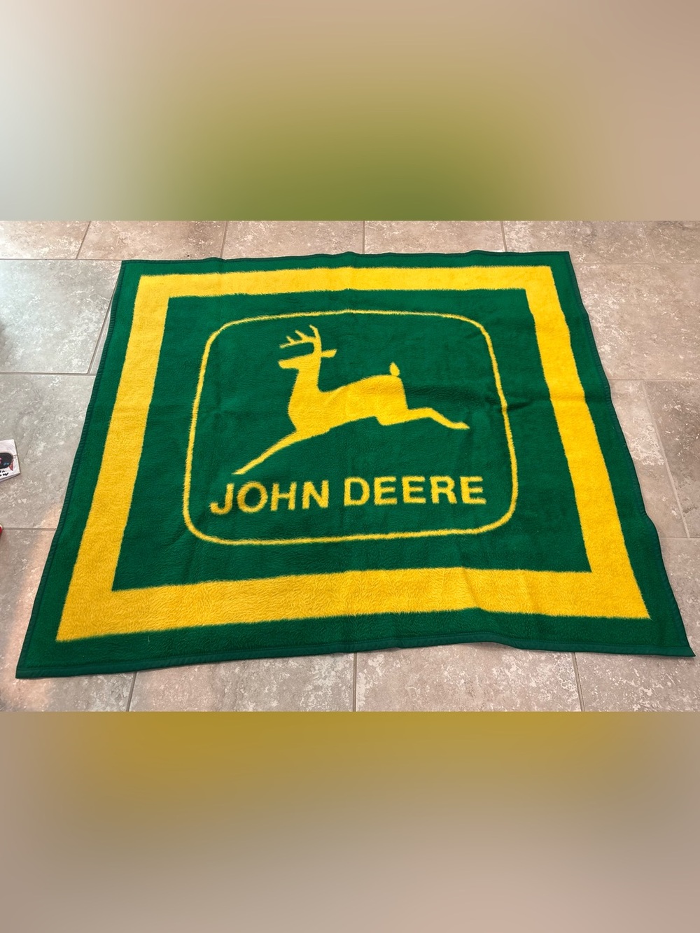 Vintage John Deere Logo Throw Blanket by Biederlack of America. 55x48.